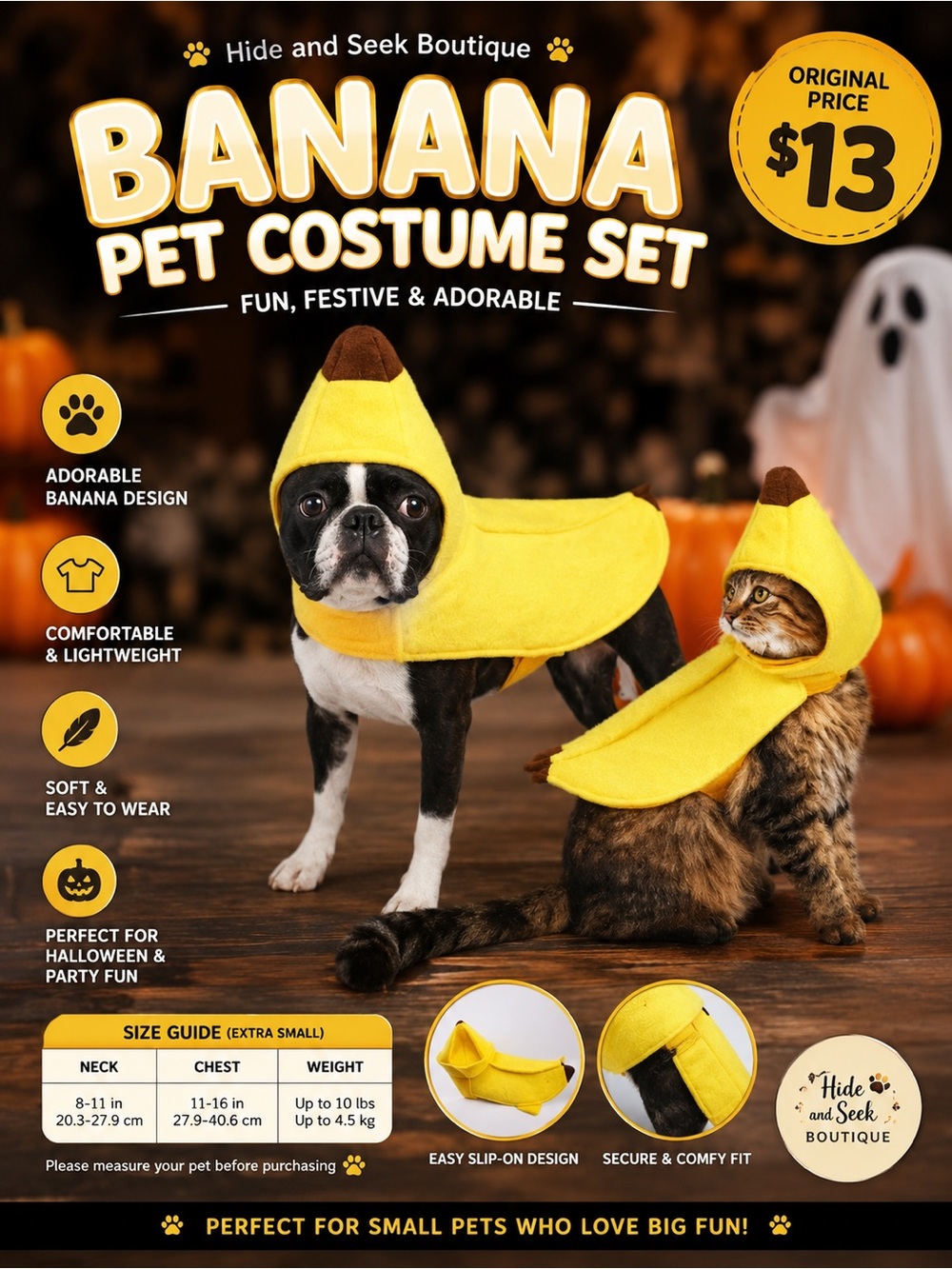 Hide and Seek Boutique Banana Pet Costume Set - Yellow